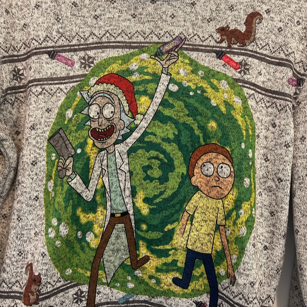 Rick & Morty Gray Ugly Christmas Sweater Adult Size Small - Picture 6 of 8